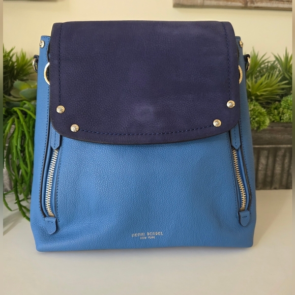 henri bendel Handbags - Henri Bendel Convertable Backpack In Pebble Grain Leather Periwinkle-Navy Suede